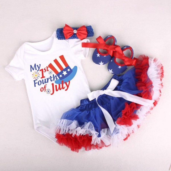 4-Piece Us Independence Day Bodysuit And Tutu Dress Set For 19 - 22 inches Reborn Baby Girls