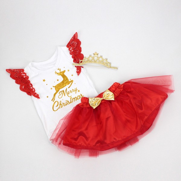 3-Piece Merry Christmas Sleeveless Bodysuit And Tutu Dress Set For 19 - 22 inches Reborn Girls