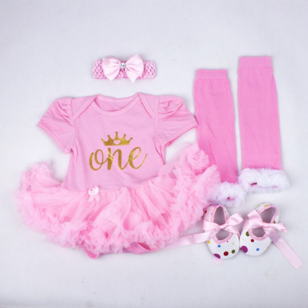4-Piece Birthday Bodysuit And Tutu Pant Set For 19 - 22 inches Reborn Girls
