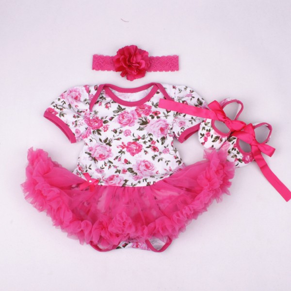 3-Piece Flowers Bodysuit And Tutu Dress Set For 19 - 22 inches Reborn Girls
