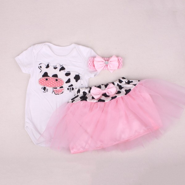 3-Piece Cut Bodysuit And Bow Tutu Dress Set For 19 - 22 inches Reborn Girls