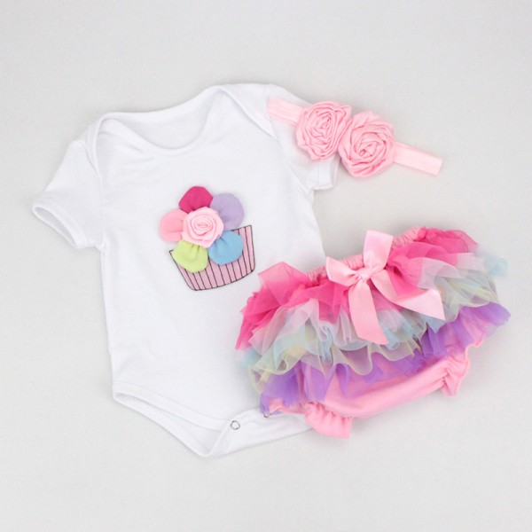 Cute Rainbow Flowers Bodysuit And Tutu Dress For 19 - 22 inches Reborn Girls