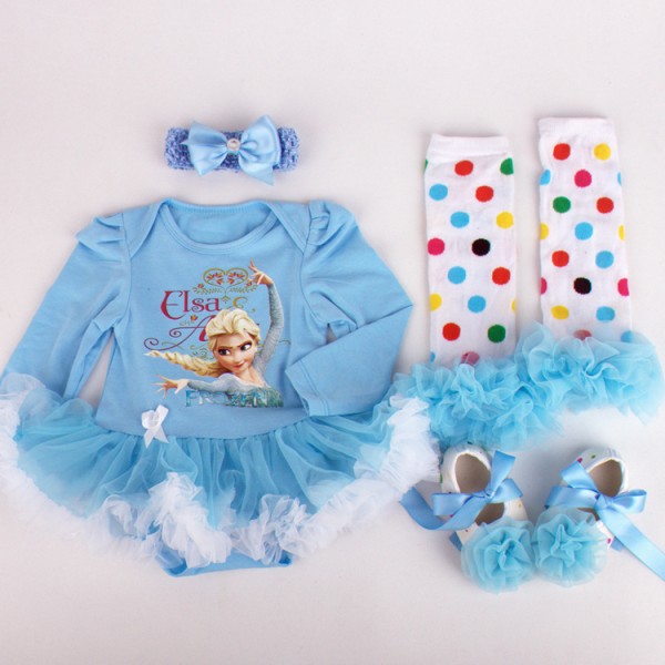 4-Piece Frozen Bodysuit And Tutu Dress Set For 19 - 22 inches Reborn Girls