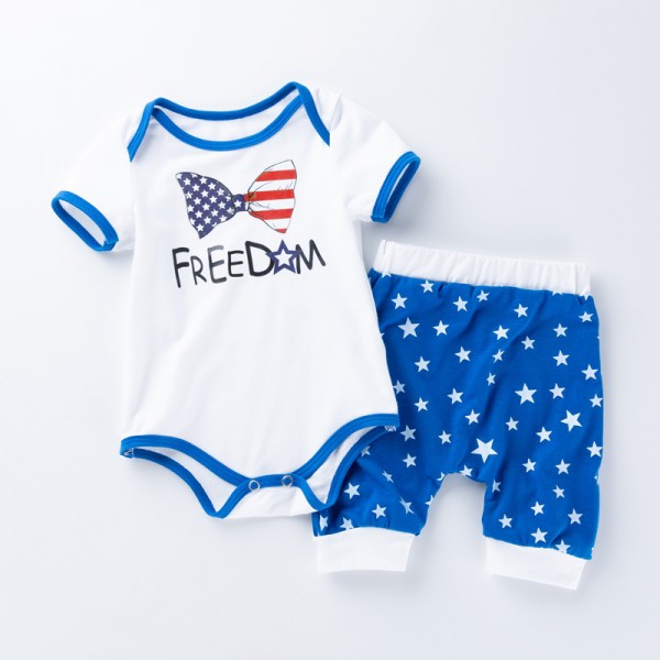2-Piece Independence Day Bodysuit And Short Set For 19 - 22 inches Reborn Boys