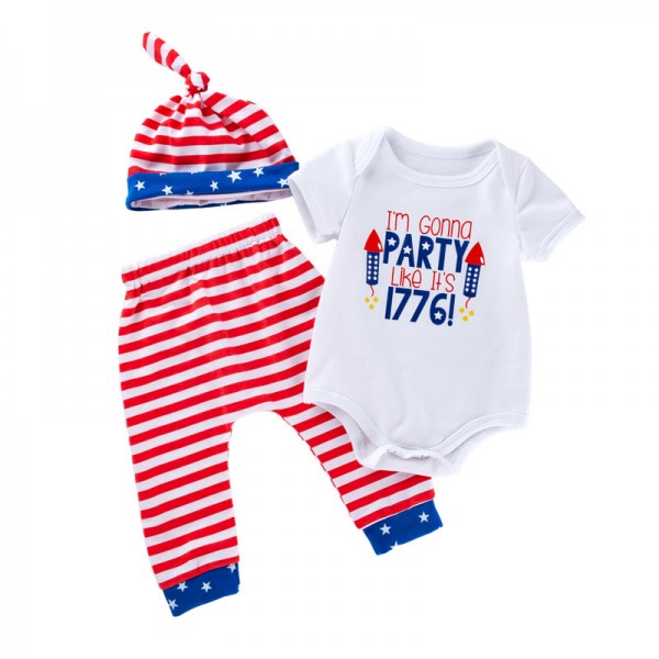 3-Piece Independence Day Bodysuit And Trousers Set For 19 - 22 inches Reborn Babies