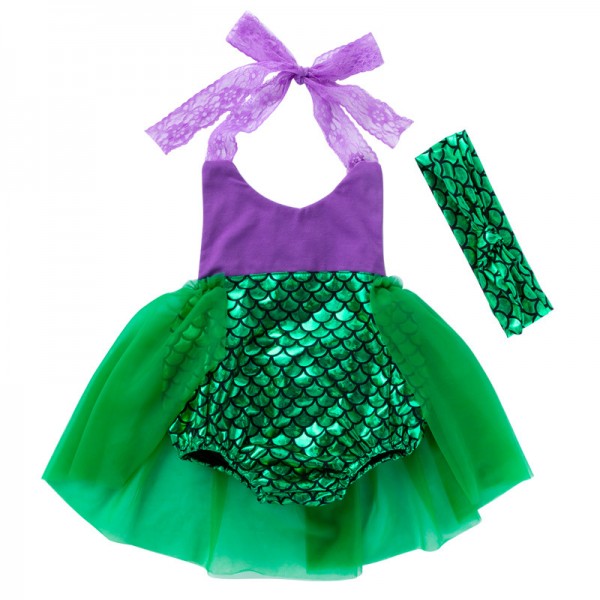 2-Piece Mermaid Dress And Headband Set For 19 - 22 inches Reborn Girls