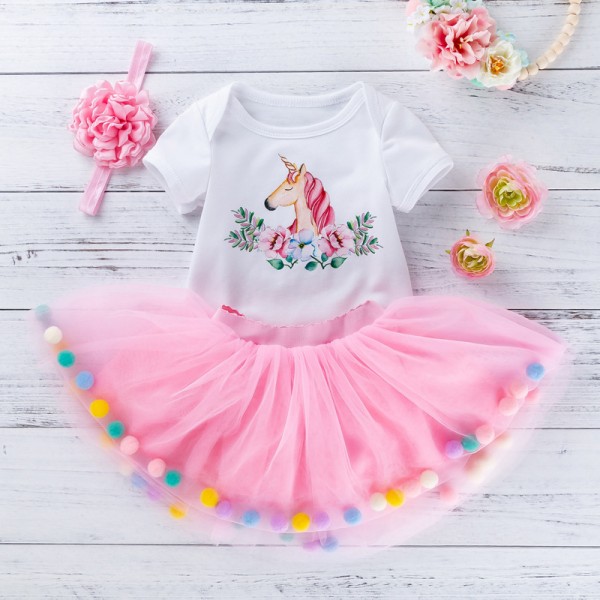 3-Piece Cute Bodysuit And Pink Tutu Set For 19 - 22 inches Reborn Girls