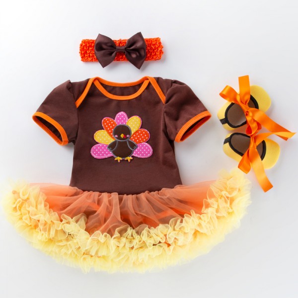 3-Piece Thanksgiving Bodysuit And Headband Set For 19 - 22 inches Reborn Girls