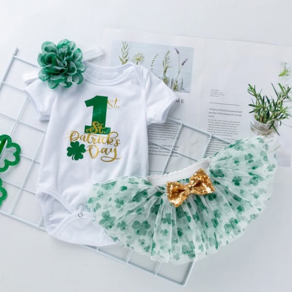 3-Piece Saint Patrick Day Bodysuit And Headband Set For 19 - 22 inches Reborn Girls