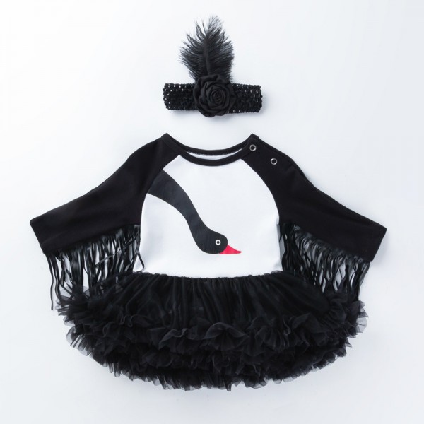 2-Piece Black Swan Bodysuit And Headband Set For 19 - 22 inches Reborn Girls