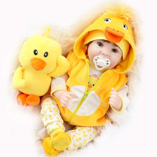 22 inches Original Reborn Baby Doll Lifelike Newborn Baby Duck Dress Set