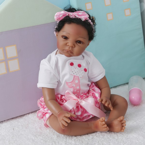 100% Handmade African American Girl Real Life Reborn Baby Dolls 22Inche