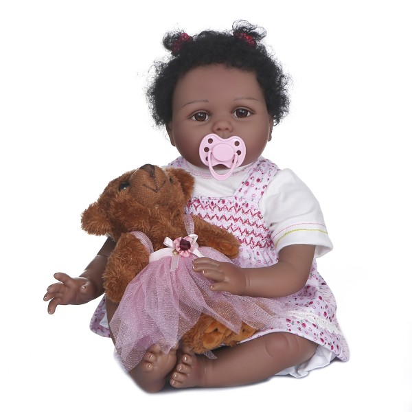 Lifelike Soft Body 100% Handmade African American Baby Reborn Girl Doll 22Inche