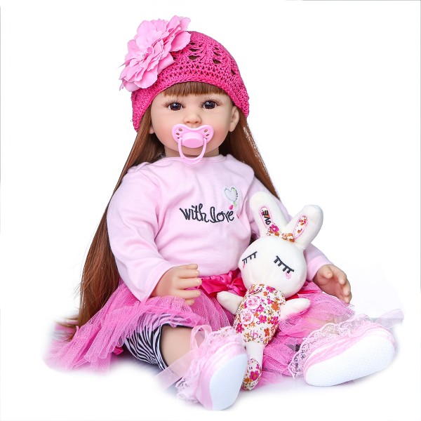 Silicone Realistic Baby Princess With Long Hair Reborn Toddler Doll 24inche