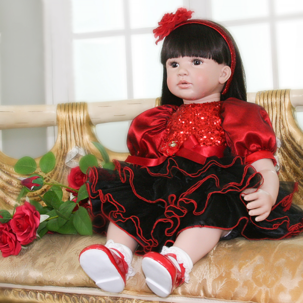 Handmade Doll Soft Silicone Cloth Body Reborn Toddler Baby Girl Doll 24Inche