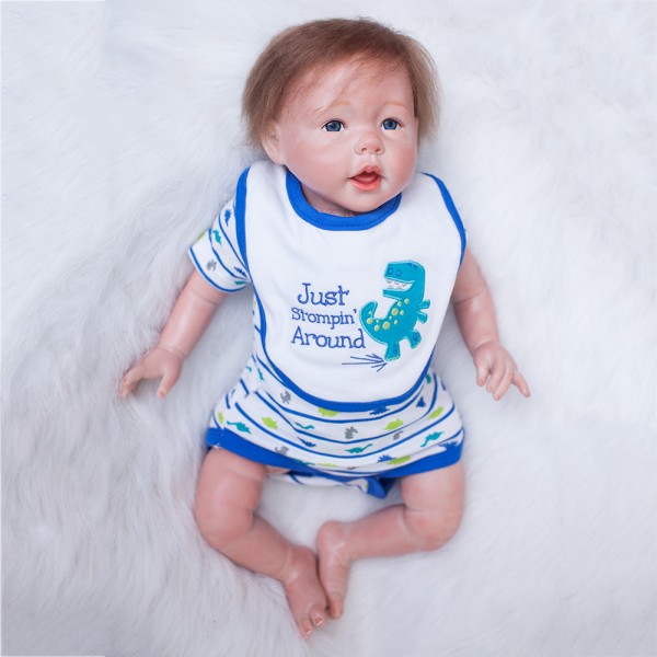 Silicone PP Cotton Reborn Baby Boy Doll Lifelike Realistic Baby Doll 22inch