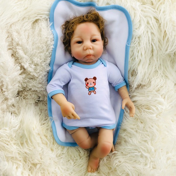 Curly Mohair Lifelike Reborn Boy Doll Silicone Baby Doll 18inch