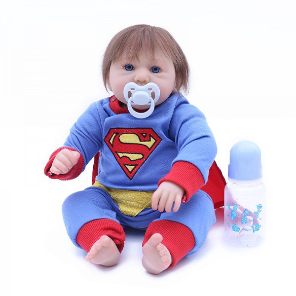 Superman Reborn Baby Doll Life Like Silicone Baby Boy Doll 17inch