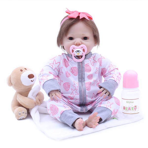 Cute Lifelike Reborn Girl Doll Silicone Realistic Baby Doll 17inch