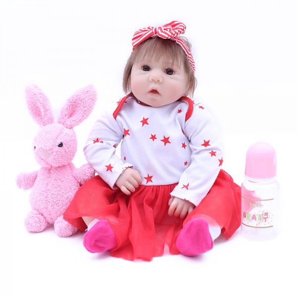 Cute Reborn Baby Girl Doll Lifelike Silicone Baby Doll 17inch