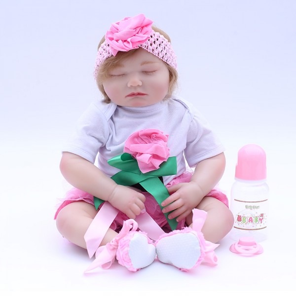 Pink Flower Sleeping Baby Girl Doll Lifelike Reborn Doll 19inch