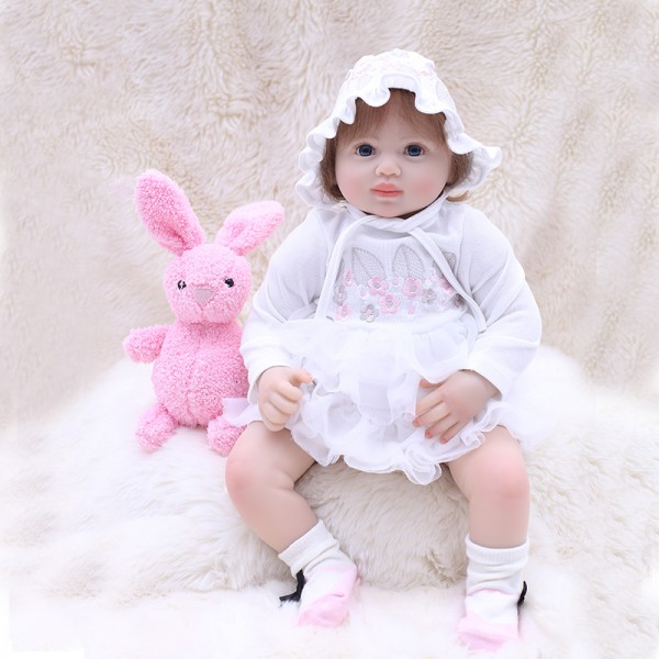Pretty Reborn Baby Girl Doll In White Princess Dress Lifelike Doll 20inch