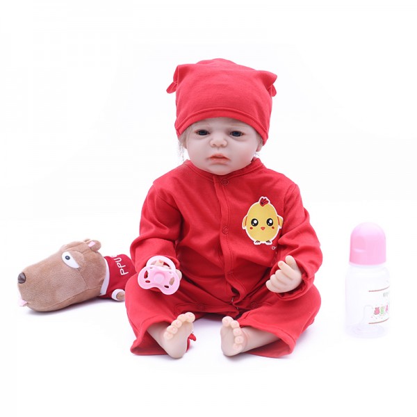 Reborn Baby Girl Doll In Red Romper Lifelike Silicone Baby Doll 20inch