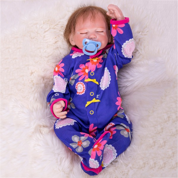 Lifelike Sleeping Baby Doll In Blue Floral Romper Realistic Reborn Boy Doll 19inch