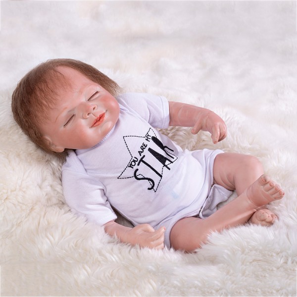 Smile Sleepy Reborn Baby Doll Lifelike Silicone Boy Doll 22inch