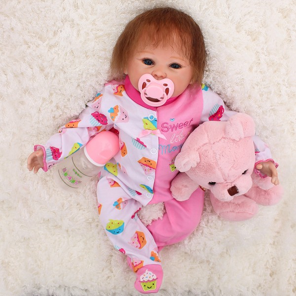 Poseable Reborn Baby Doll In Romper Lifelike Silicone Girl Doll 19inch