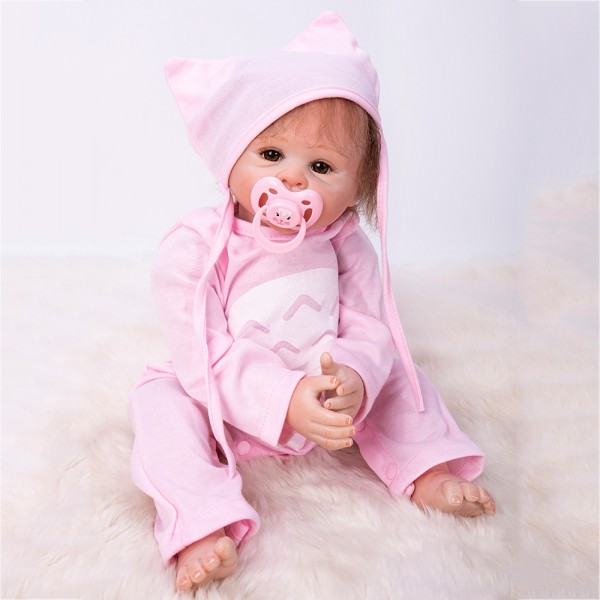 Cute Reborn Baby Doll In Pink Romper Lifelike Girl Doll 19inch