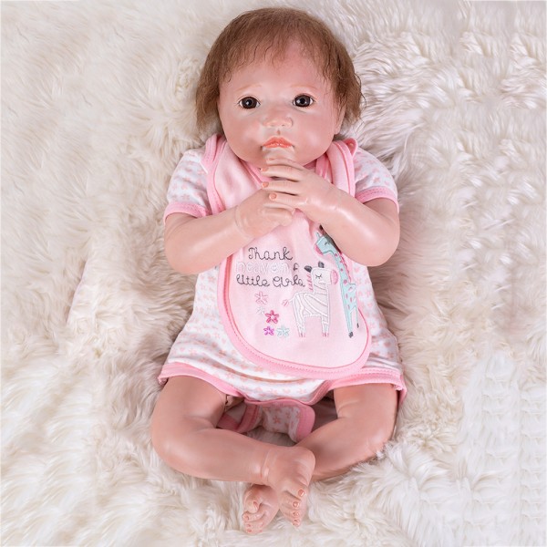 Silicone Reborn Baby Girl Doll In Pink Romper Lifelike Baby Doll 20inch