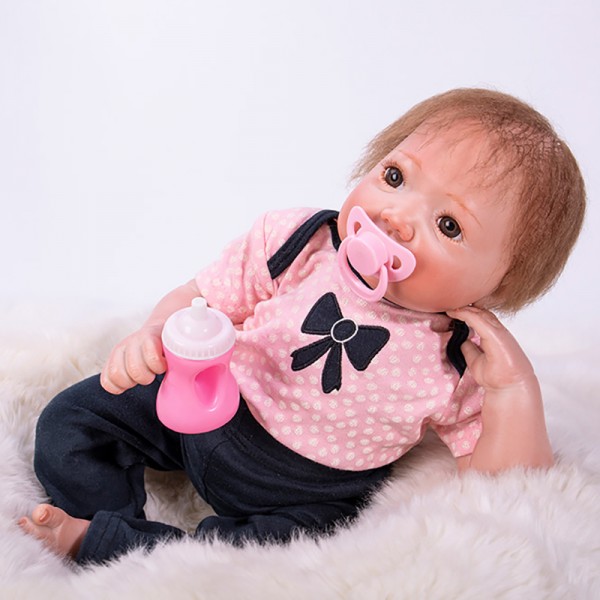 Life Like Reborn Baby Doll In Pink Romper Silicone Realistic Baby Girl 18inch