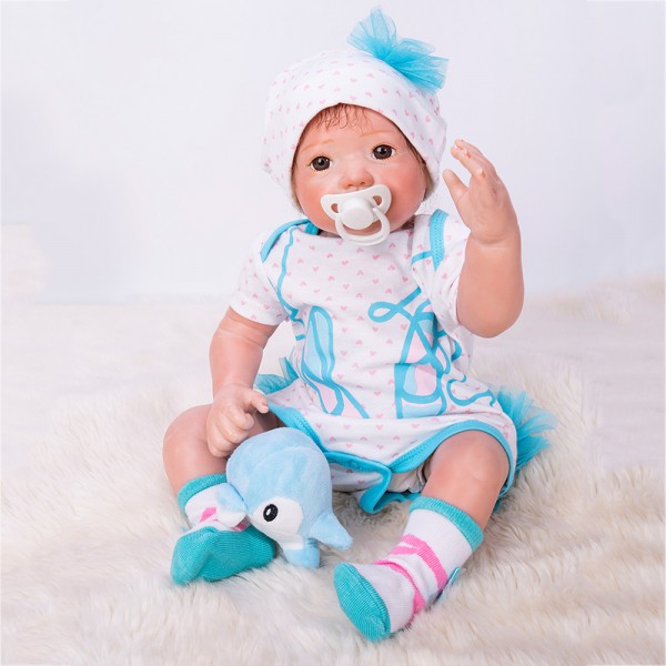 Realistic Reborn Baby Doll In Blue White Romper Lifelike Silicone Boy Doll 20inch