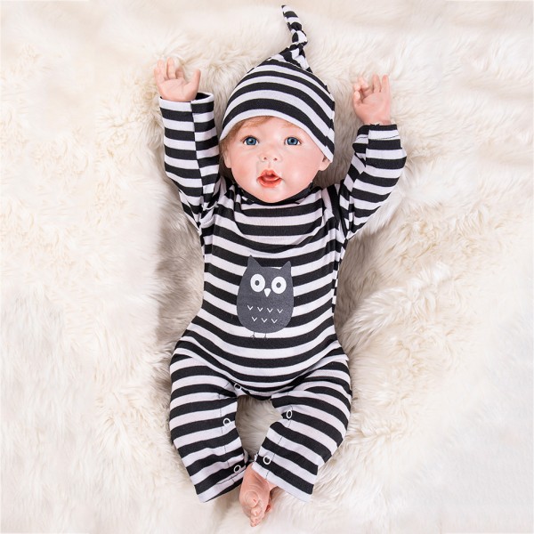 Cute Baby Doll In Stripe Romper Silicone Life Like Reborn Boy Doll 20inch