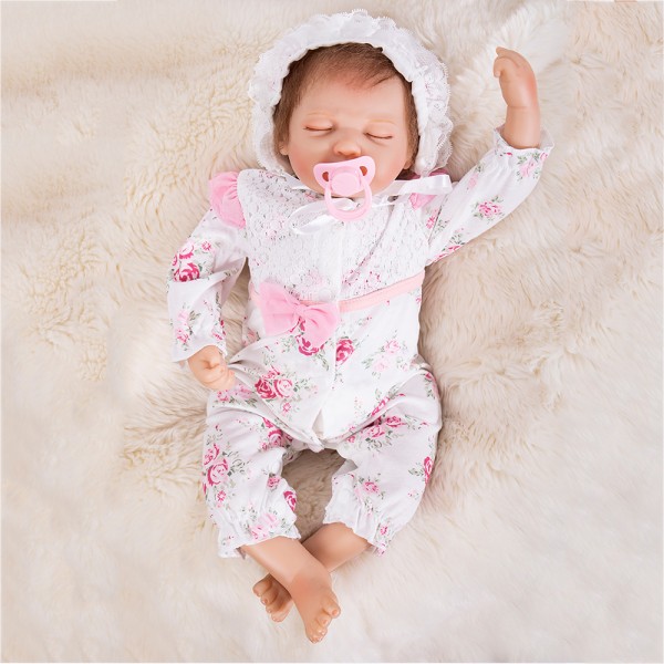 Silicone Sleeping Baby Doll In Floral Romper Lifelike Reborn Girl Doll 20inch
