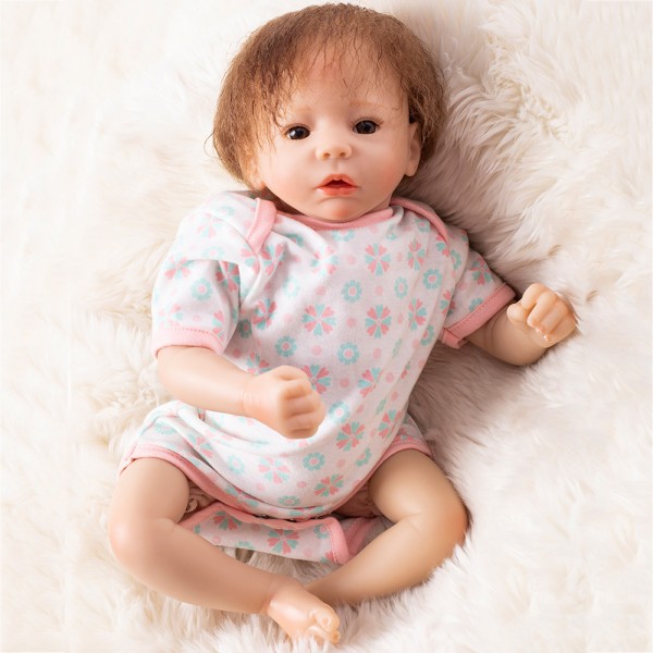 Cute Reborn Girl Doll In Romper Lifelike Silicone Baby Doll 19inch