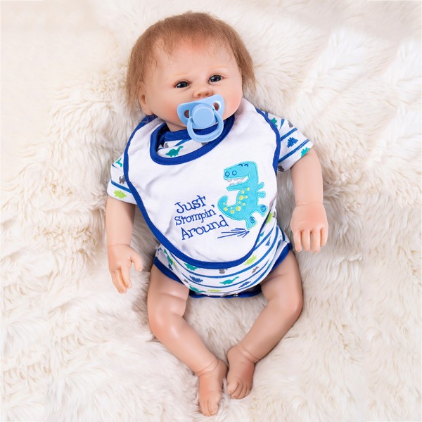 Hand Rooted Mohair Reborn Baby Doll Silicone Boy Doll 19inch