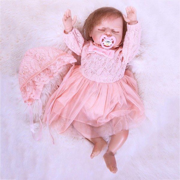 Sweet Sleeping Reborn Girl Doll In Pink Princess Dress Silicone Lifelike Doll 20inch