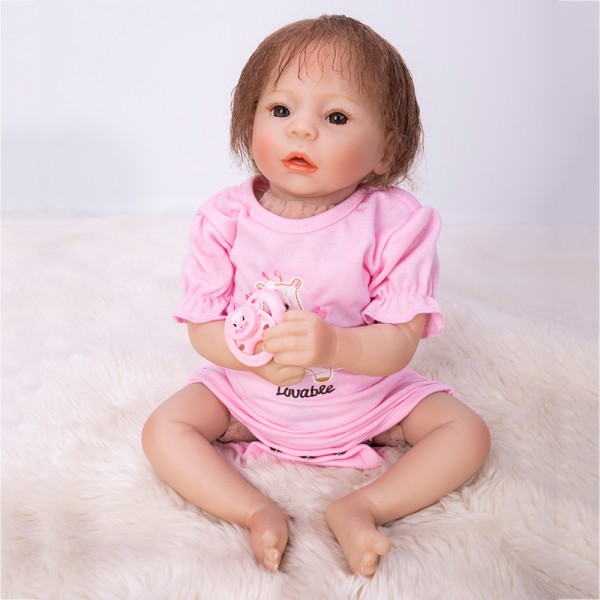 Lifelike Poseable Baby Doll Silicone Realistic Reborn Girl Doll 19inch