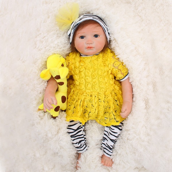 Reborn Baby Girl Doll In Yellow Dress Lifelike Silicone Doll 18inch