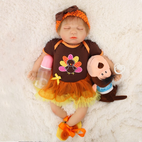 Sleeping Baby Doll In Dress Silicone Lifelike Reborn Girl Doll 22inch