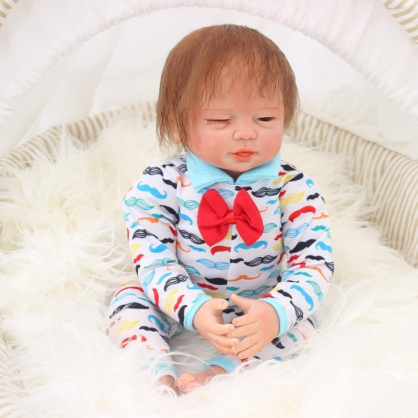 Poseable Sleepy-Eyed Reborn Baby Doll In Romper Lifelike Boy Doll 19inch