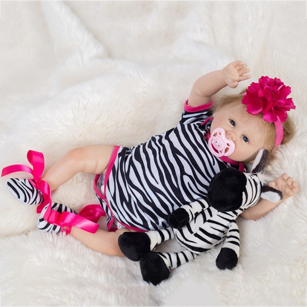 Cute Reborn Baby Doll In Zebra Romper Lifelike Silicone Girl Doll 19inch