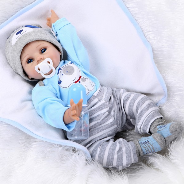 Reborn Baby Boy Doll Lifelike Realistic Silicone PP Cotton Doll 22inch