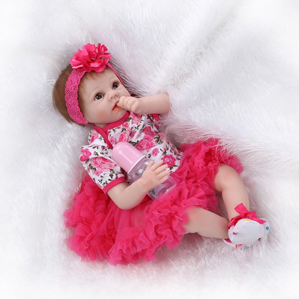 Life Like Reborn Baby Doll In Rose Bubble Skirt Newborn Silicone Girl Doll 22inch