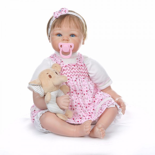 Cute Lifelike Reborn Girl Doll Silicone Realistic Mohair Baby Doll 22inch