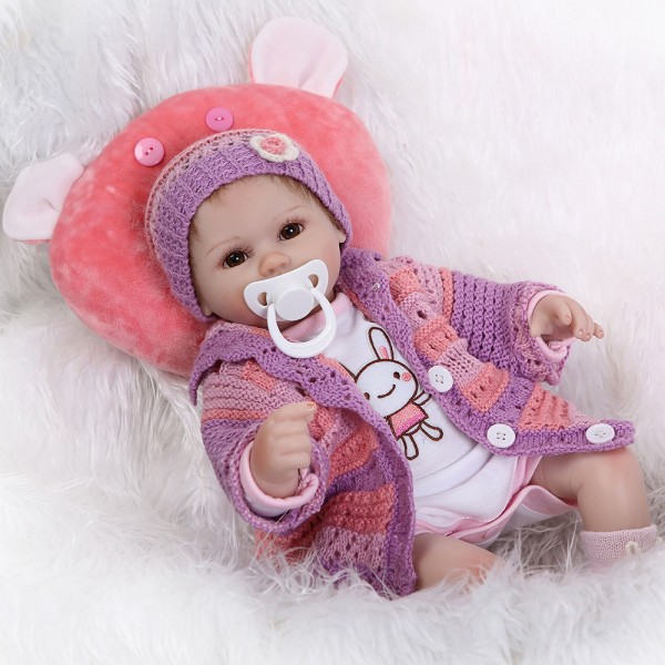 Cute Reborn Baby Doll In Purple Silicone Life Like Girl Doll 16inch