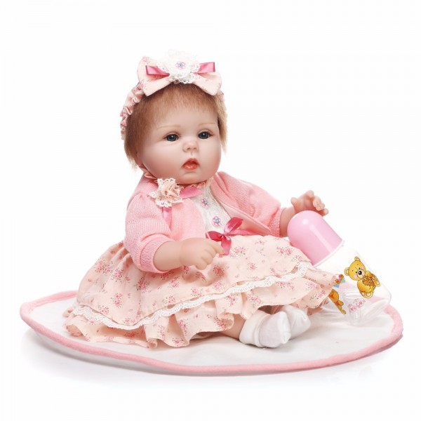 Sweet Cute Reborn Baby Girl In Princess Dress Silicone Lifelike Baby Doll 16inch