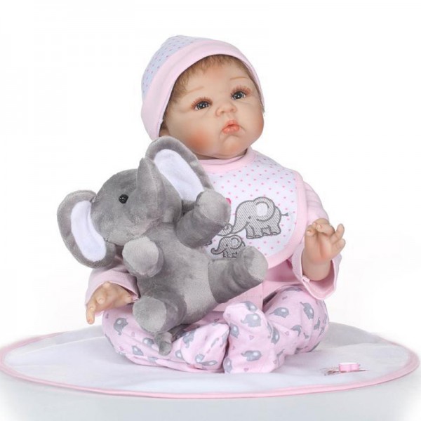 Reborn Baby Doll Lifelike Realistic Silicone Girl Doll 22inch With Toy